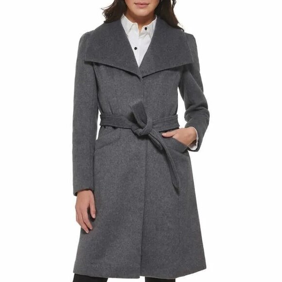 Karl Lagerfeld Jackets & Blazers - Karl Lagerfeld Paris Puff-Sleeve Belted Coat In Jacket (Grey, Medium)